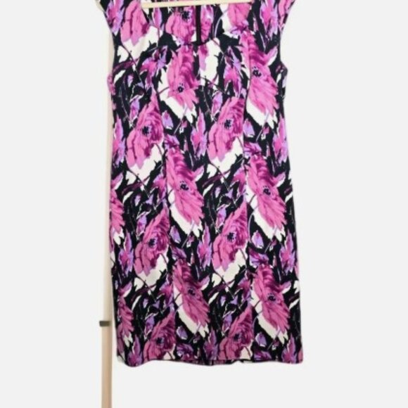 Talbots Dress Women 14 Pink Purple Floral Sheath Kick Pleat Spring Colorful - Picture 10 of 10